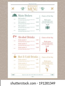 Elegant restaurant menu list with decorative elements vector illustration