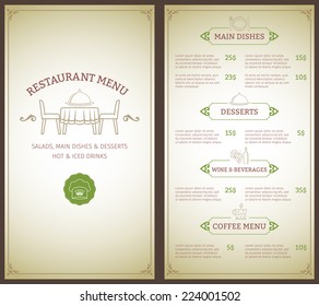 Elegant restaurant menu list with decorative elements vector illustration