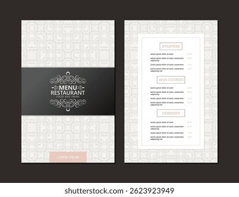 Menu restaurante elegante com elementos de padrão de textura