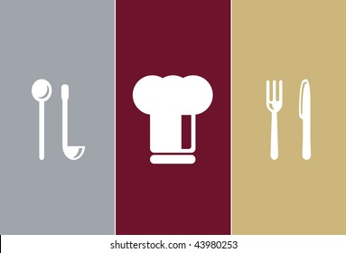 Elegant Restaurant Symbols - wooden spoon, cook cap, knife, fork