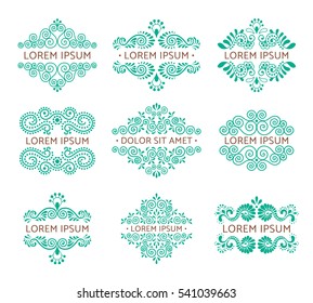 Elegant retro flourish set. Ornamental vintage logo design. Baroque style ornaments EPS 10 vector illustration. Isolated.