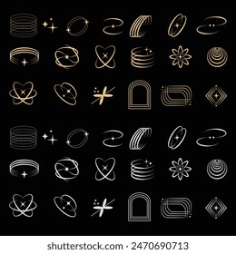 Elegant Retro futuristic elements for design. Set collection of y2k ornament, abstract graphic geometric symbols and objects. for stickers, business cards, logo, posters, banners, clip art