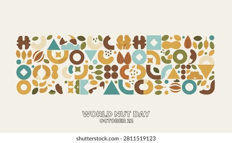 Elegant retro geometric poster for World Nut Day on October 22, featuring abstract shapes of walnuts and almonds.