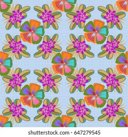 Elegant retro ornament for fabric, textile, wallpaper, wrapping. Vector illustration. Hand drawn bright seamless floral pattern with pretty small flowers in orange, green and pink colors.