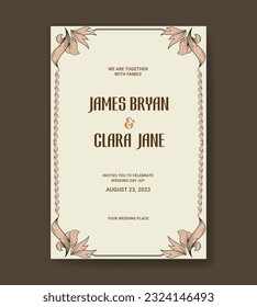 Elegant retro ornamental wedding invitation template, Save the date. Vector illustration