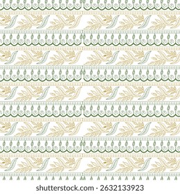 Elegant retro pattern with floral ornaments in brown and gold color scheme.