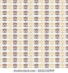 Elegant retro pattern with floral ornaments in brown and gold color scheme.