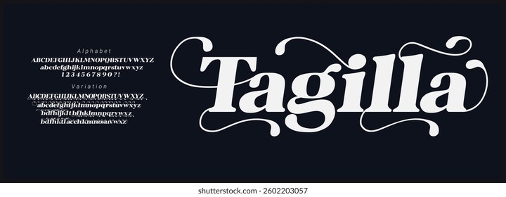 Elegant retro serif vector font. Alphabet italic vector font Uppercase, lowercase, number, and variation. Stylish luxury font for branding, display, and wedding.