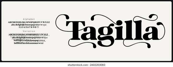 Elegant retro serif vector font. Alphabet reguler vector font Uppercase, lowercase, number, and variation. Stylish luxury font for branding, display, and wedding.