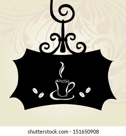 elegant retro signboard with coffee cup for your design