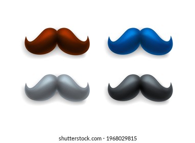 Elegant retro styled curly moustache vector set isolated on white background