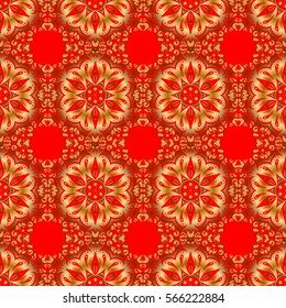 Elegant retro vector seamless pattern. Golden pattern on a red background. Vintage sketch.