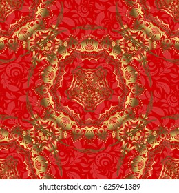 Elegant retro vector seamless pattern. Golden pattern on a red background. Vintage sketch.