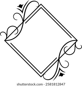 Elegant rhombus frame with floral swirls decorating corners, perfect for invitations, cards, or any design project requiring a touch of sophistication