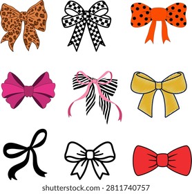 Elegant ribbon bow collection featuring decorative gift bows for wedding invitations, birthdays, packaging, greeting cards, holiday decorations and branding designs.