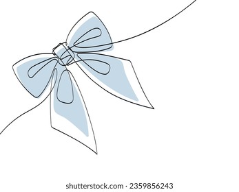 Elegante arco de cinta en estilo de dibujo de línea continua. Esbozo lineal negro minimalista aislado sobre fondo blanco.