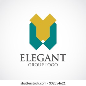 Elegant ribbon group abstract vector and logo design or template support business icon of company identity symbol concept