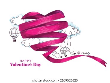 Elegant ribbon heart shape valentines day holiday card background