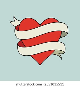 Elegant Ribbon Wrapping a Heart Icon Minimalist Design.