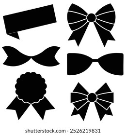 Elegant ribbons, tags, and bows decorative vector set, perfect for gift packaging, festive designs, or elegant wrapping. Ideal for creative decor, branding, and digital designs.