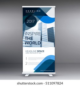 elegant roll up business banner template with blue shapes