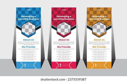 Elegante paquete de plantillas de banner de acumulación.  3d, publicidad, antecedentes, banner, folleto, promoción de negocios y diseño vectorial estándar de señalización.