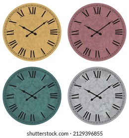 Elegant Roman Numeral Clock Vector Illustration. Round, old Clock With Roman Numerals Isolated On A White Background
