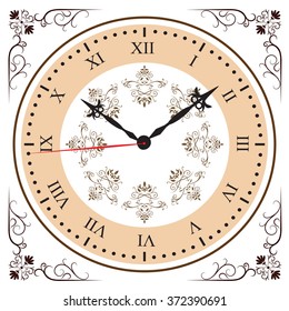 Elegant roman numeral clock. Vector Illustration.