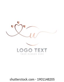 An elegant, romantic and beautiful touch handwritten letter type U logo template, Vector logo for business and company identity 