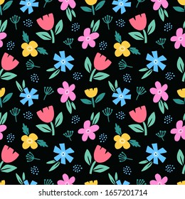 Elegant romantic colorful seamless floral pattern with wild colorful flowers. Hand drawn background. Ditsy print. Perfect for fabric, manufacturing, textile etc. Vector illustration