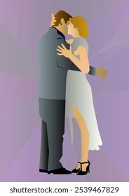 Elegante e romântico casal de dançarinos de tango abraçando bem para começar a dança