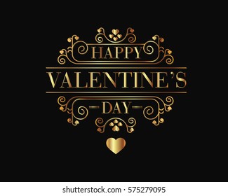 Elegant Romantic Gold Happy Valentine Card, Suitable for Invitation, Web Banner, Social Media, and Other Valentine Related Occasion