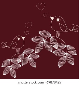 Elegant and romantic vector floral background - loving birds