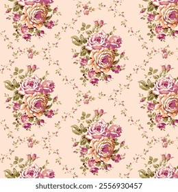 Elegant Rose Bouquet Pattern on a Light Beige Background