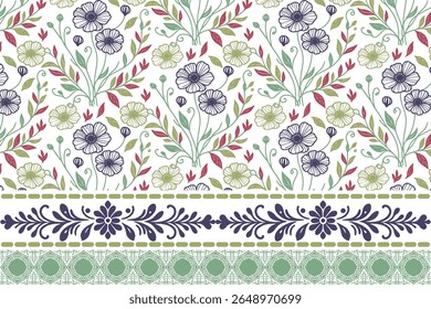 elegante rosa e flor de algodão temático linha floral sem emenda padrão com borda feita para tecidos de moda elegantes, envoltórios de presente e capas decorativas

