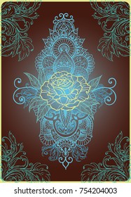 Elegant rose in ethnic patterns with leaves