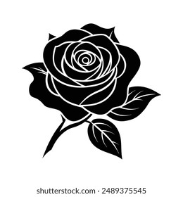 Elegante Rosenblume schwarze Silhouette Vektorillustration für florale Grafikdesign-Projekte.