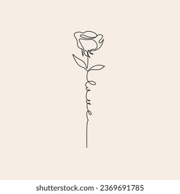 Elegant Rose flower one-line vector minimalist art logo. Tattoo or poster illustration