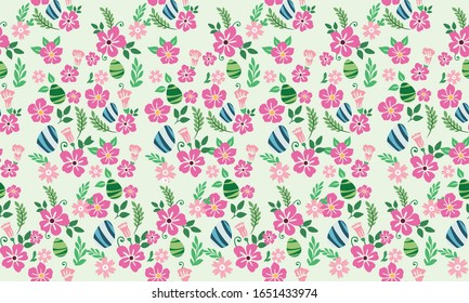 Elegante fondo de flores de rosa para Semana Santa, con diseño de huevos y flores.