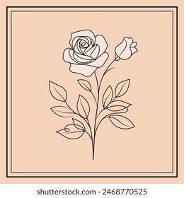 Elegant Rose Flower Symbolizing Love Line Art Outline Minimal Design Soft Petals Vector Illustration