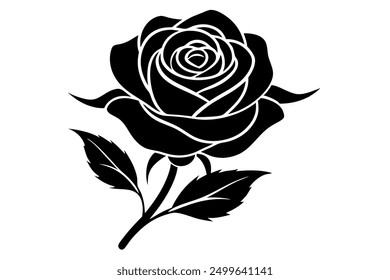 Elegant Rose Flower Vector Line Art White Background Vector Illustration Logo Icon and Clipart