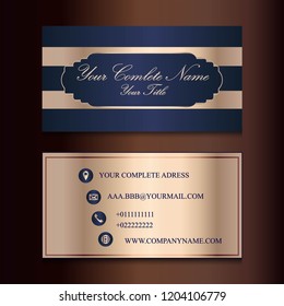 elegant rose gold gradient with navy blue background ID business card 
