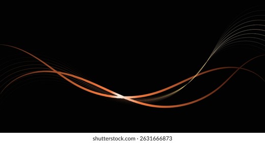 Elegant Rose Gold Intertwined Curves on a Black Background. This image features two intertwined, rose gold metallic lines on a pure black background.
