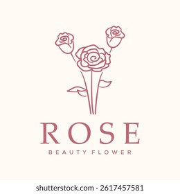 elegant rose line art logo vector minimalist illustration design, three roses with stems and leaves symbol design