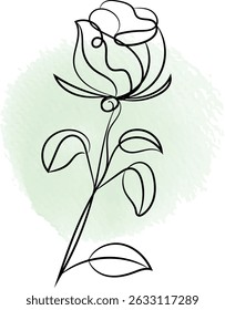 Elegant rose line art on a light green watercolor background. Minimalist floral design.