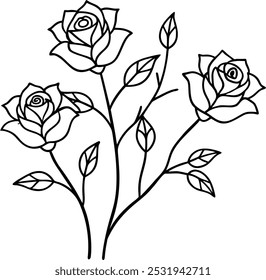 Elegant Rose Line Art Vector - A Perfect Design for Minimalist and Detailed Floral Art Lovers