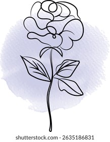Elegant rose line art with watercolor background, isolated on white.
