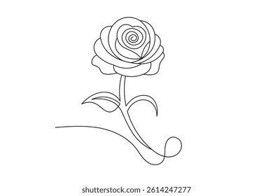 Elegant Rose One Line Drawing  Minimalist Continuous Line Art Floral Print Wall Art.  Vector