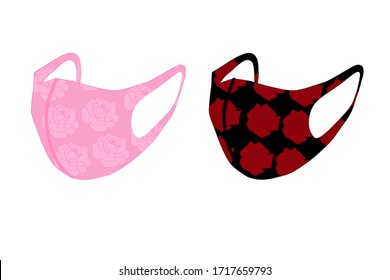 Elegant rose pattern Fabric face mask. Disease prevention item. Personal health care. Illustration vector.​ Medical needed. 