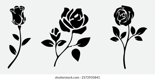 Elegant Rose Silhouette with Delicate Petals for Floral and Botanical Design Projects